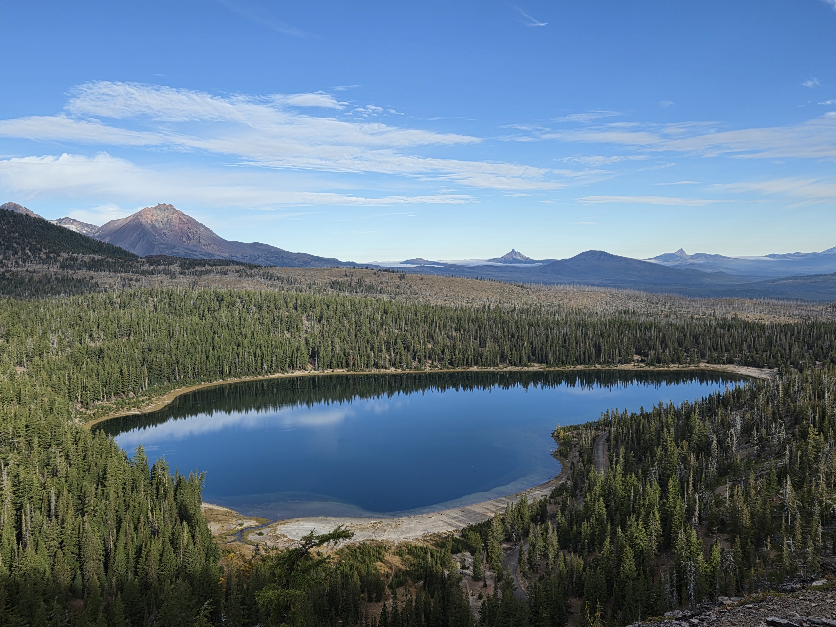 Looking back at Three Creek Lake while climbing toward Tam McArthur Rim.